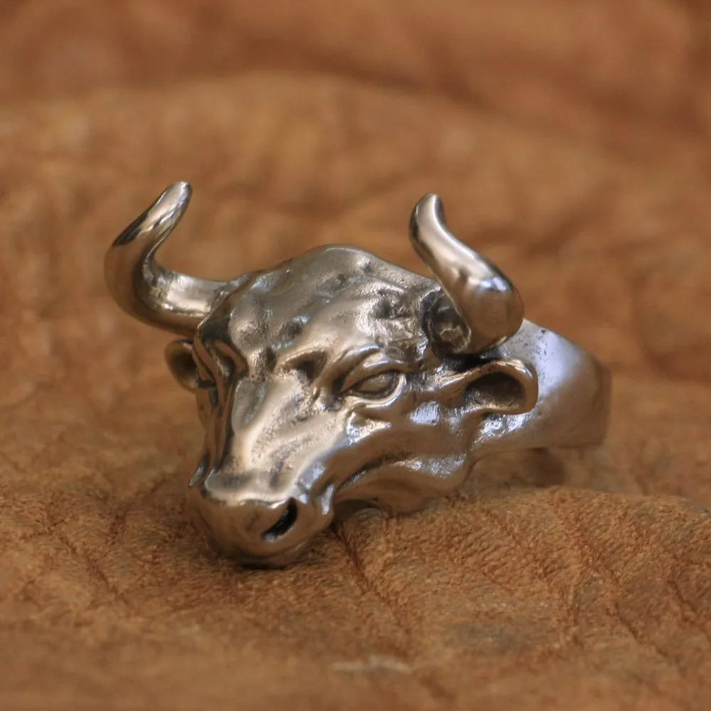 Кольцо мужское с мельхиоровым быком байкером панком CP198 размер США 7 ~ 15 |
