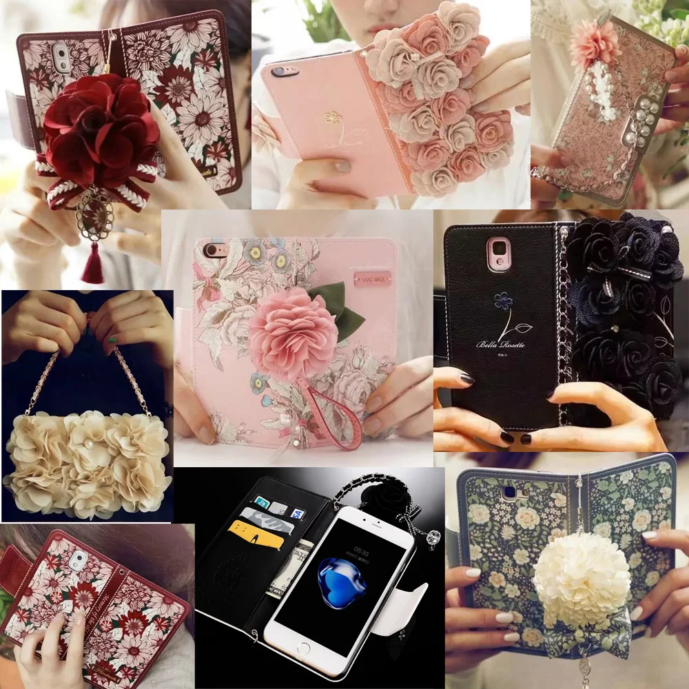 

Book Handbag Card Purse 3D Flower Wallet Flip Leather Case Cover For iPhone 7 8 Plus X XR XS Max 11 12 13 Pro Max Mini SE 2020