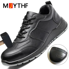 Black Safety Shoes Men Steel Toe Shoes Work Shoes Sneakers Male Anti-puncture Indestructible Security Boots Waterproof Work Boot