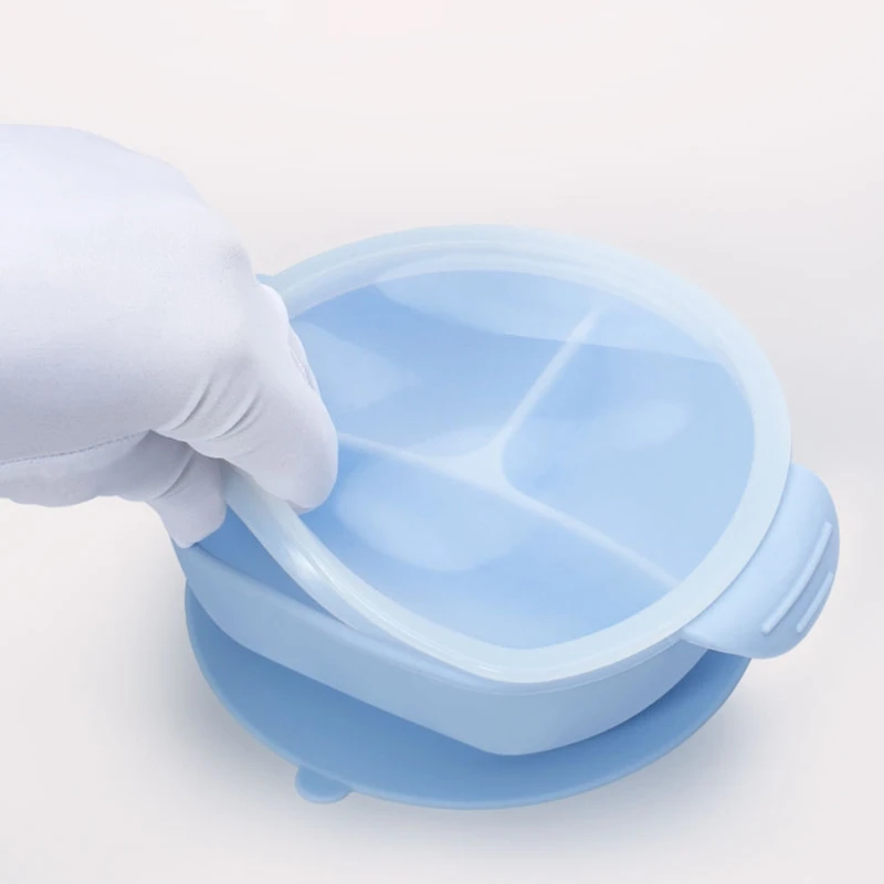 

500ml Baby Divided Suction Bowl with Straw Lid Non-Slip Silicone Plate Tableware 53CE