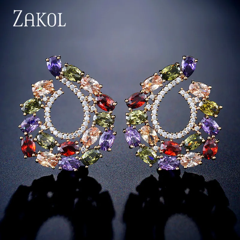 Бренд ZAKOL, свадебные ювелирные изделия, модные, высокое качество, прозрачный Cz Циркон, CC форма, серьги-гвоздики для женщин, Кристальные вечерние ювелирные изделия FSEP069