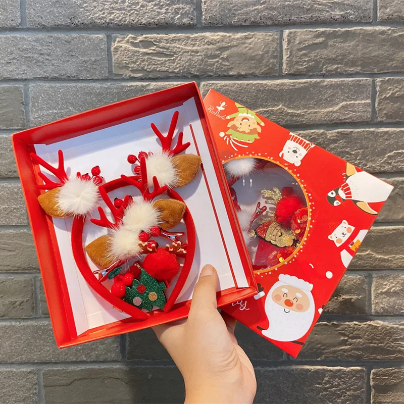 

Рождественская Детская повязка на голову, набор заколок для волос в Корейском стиле, аксессуары для волос для девочек, красная повязка на го...