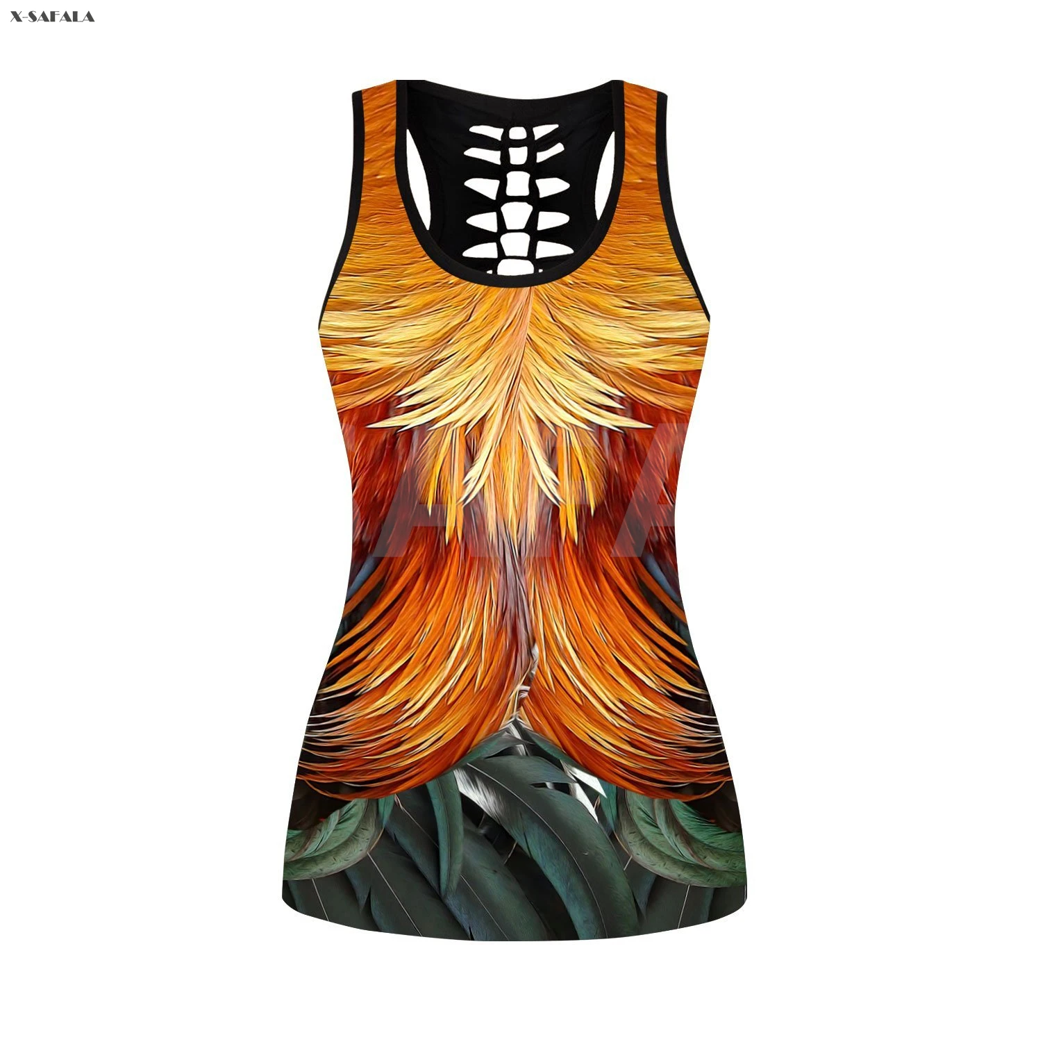 

Rooster Feather Two Piece Yoga Set Women 3D Print Vest Hollow Out Tank Top High Waist Legging Summer Casual Sport