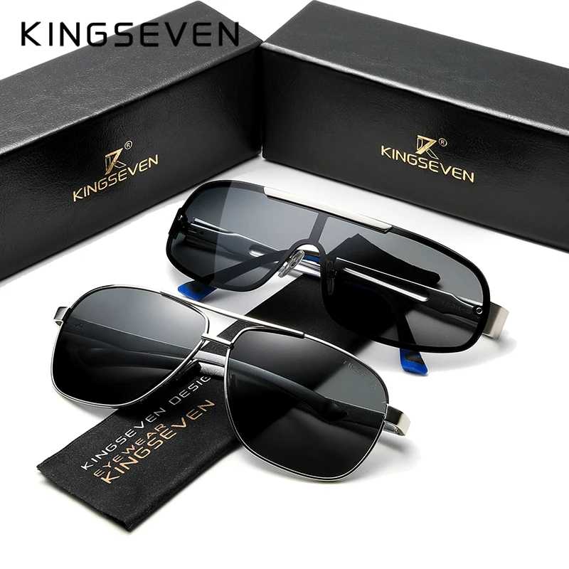Мужские солнцезащитные очки KINGSEVEN брендовые дизайнерские в серебристой оправе