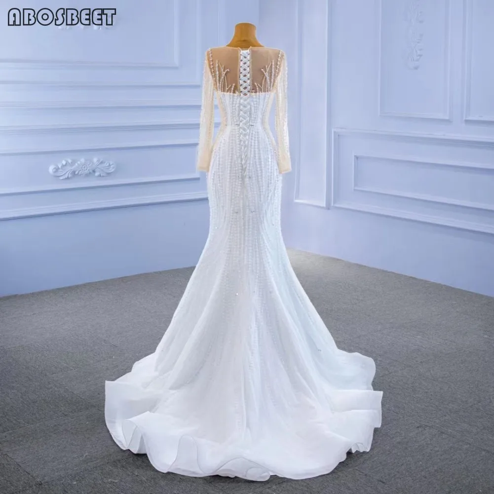 

Mermaid Wedding Dress with Detachable Train Long Sleeve Wedding Gowns for Bridal 2021 Luxury Beads Vestido De Noiva Lace Up