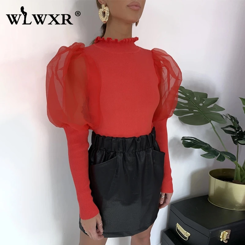 WLWXR вязаный сексуальный свитер с высоким воротом Женский пуловер пышными