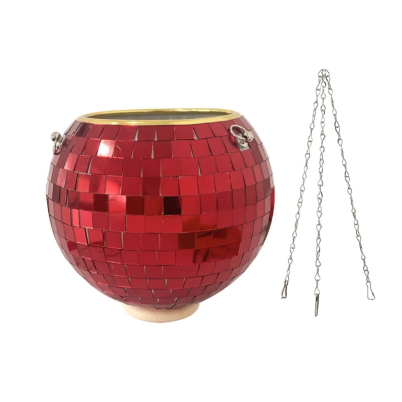 

Mirror Disco Ball Hanging Planter Basket Bohemian Style Indoor Shining Flower Pot Modern Window Wall Plants Holder Decor
