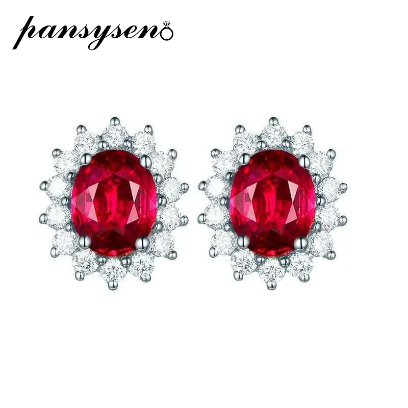 PANSYSEN новый модный рубин сапфир драгоценный камень серьги гвоздики серёжки из