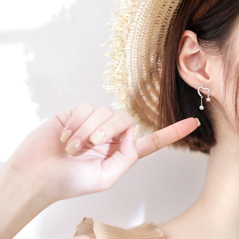 Женские серьги в форме сердца изящные кисточки звезды с серебряной цепочкой