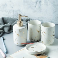 Ceramic Bathroom Accessory Set Washing Tools Water Bottle Mouthwash Cup Imitation Marble Soap Dish Toothbrush Holder