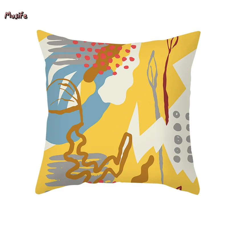 

Geometric Abstract Cushion Pillow Cover Nordic peach skin pillow case custom tropical plant nap sofa cushion cover popular home