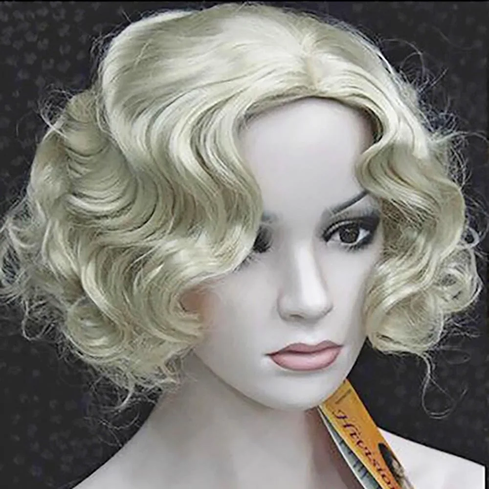 Premium Blonde Женский парик 1920s в винтажном стиле, короткий кудрявый парик, головной убор Мэрилин Монро, парик для женщин, нарядное платье, аксессуары для костюма - Цвет: Premium Blonde