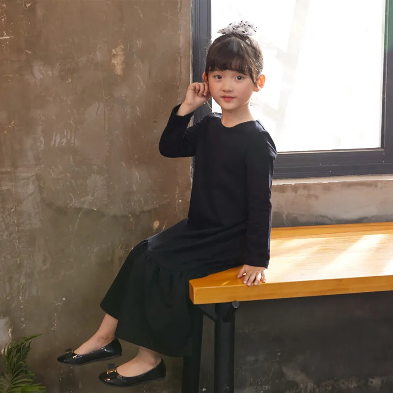 3 to 16 years kids &amp teenager girls long sleeve solid black flare casual maxi dress child fashion fall autumn | Детская одежда и