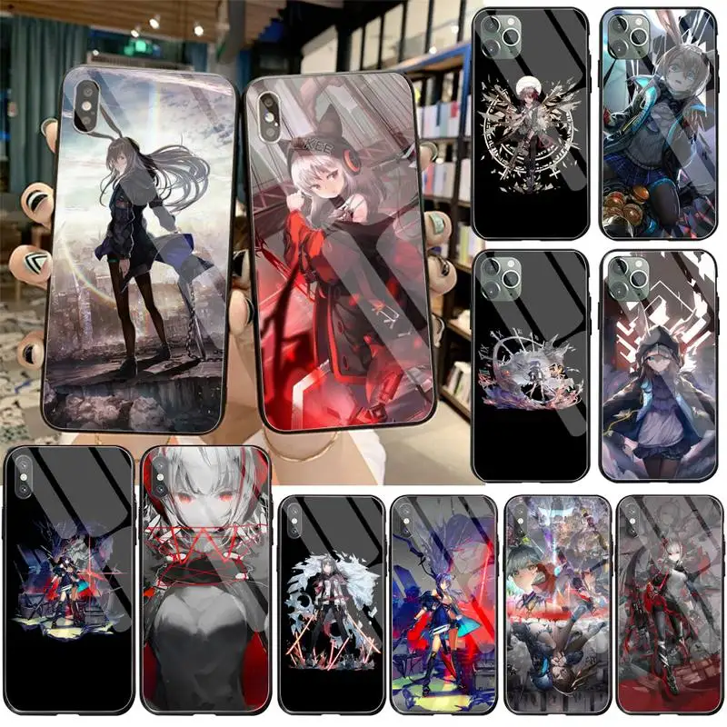 

YJZFDYRM Mobile game Arknights Black Cell Phone Case Tempered Glass For iPhone 11 Pro XR XS MAX 8 X 7 6S 6 Plus SE 2020 case