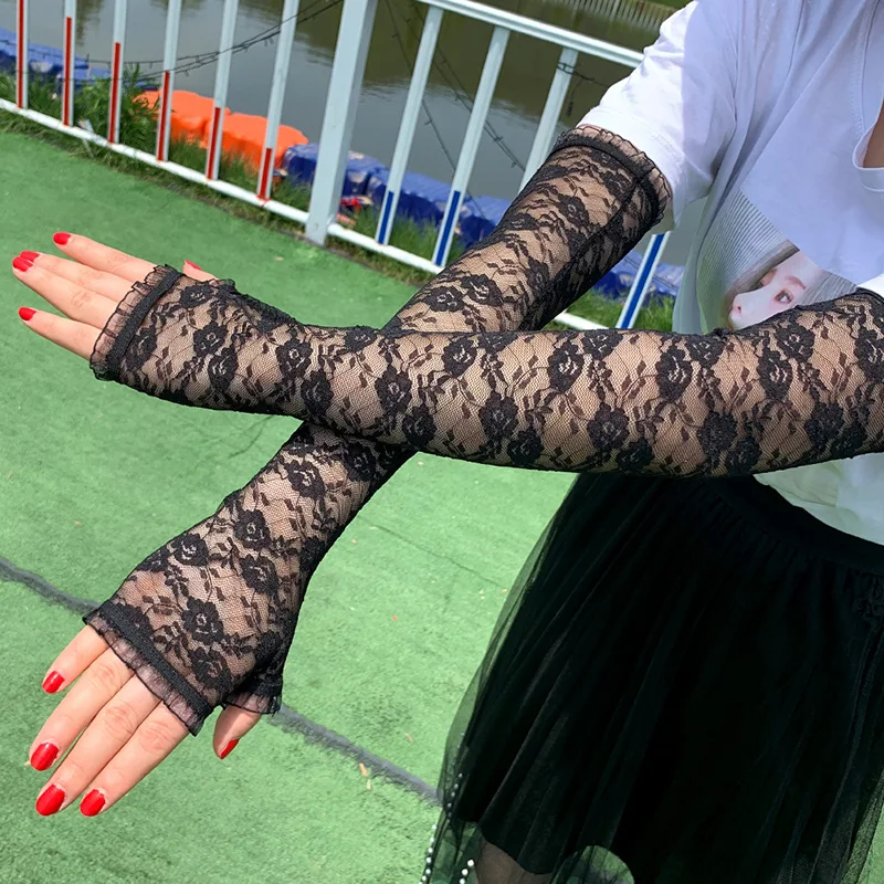 Женские кружевные рукава защита от солнца летом пикантные длинные перчатки