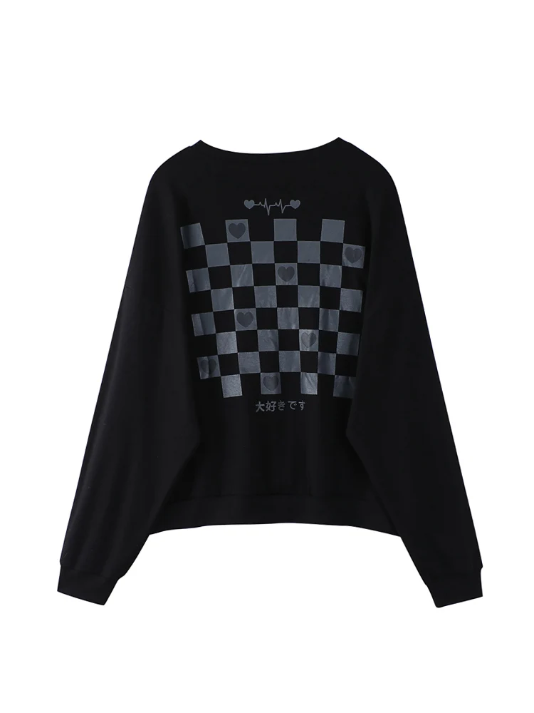 Женский пуловер в клетку с длинным рукавом и принтом сердца свободный Свитшот