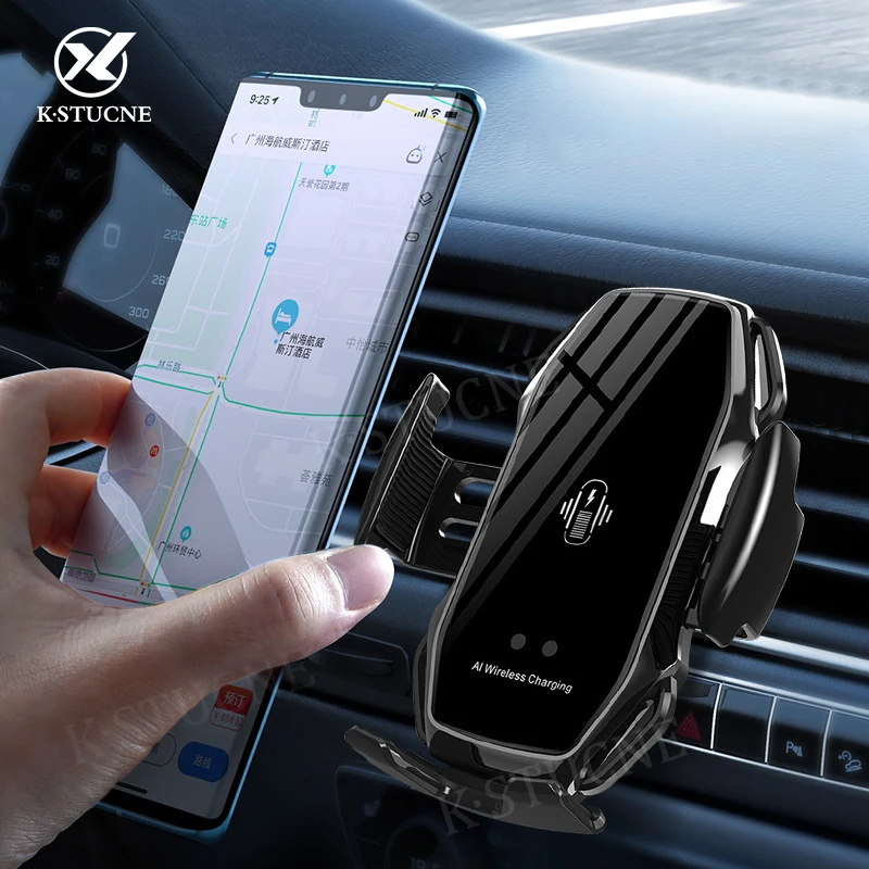 

KSTUCNE 10W Car Wireless Charger For iPhone 12 11 Pro XS XR X 8 Samsung S20 S10 Infrared Sensor Automatic Clamping Phone Charger