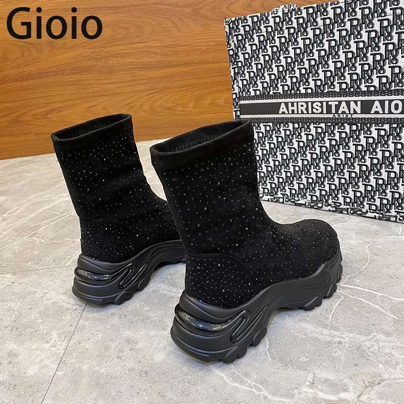 

Boots Slip On Western Ankle Boots Platform Knitted Ladies Autumn Socks Boots for Women Fashion Female Booties 2021