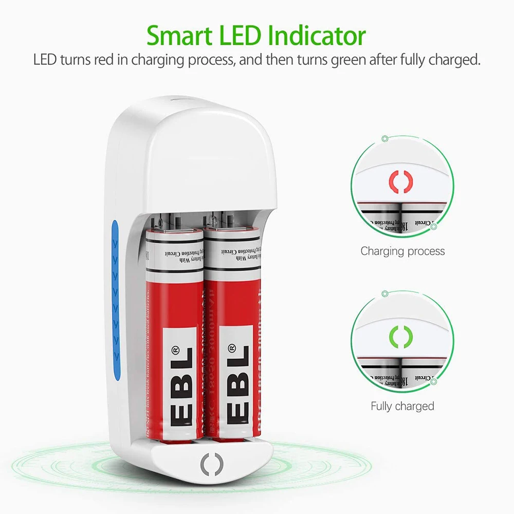 Зарядное устройство для аккумуляторов 18650 умное зарядное с 2 слотами USB 26650 18350 32650