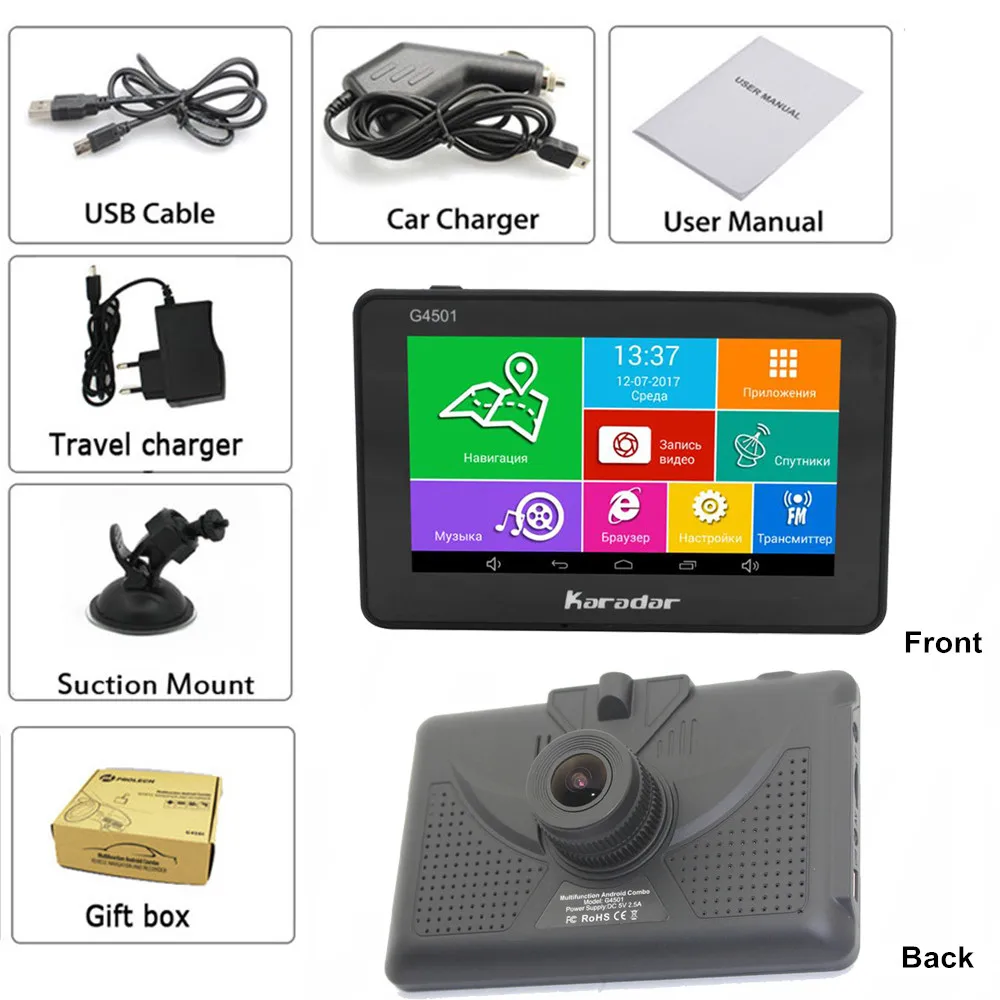 Автомобильный видеорегистратор Karadar с GPS навигацией Android 4.4.2 Wi Fi G сенсором Full HD1080P