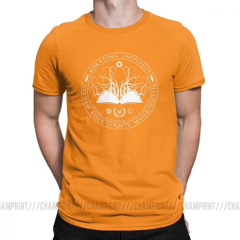 Оранжевый Miskatonic Sigil Call Of Cthulhu, мужские футболки, Miskatonic loveccraft Arkham, хлопковые футболки с короткими рукавами, футболка с круглым вырезом, топы - Цвет: Оранжевый