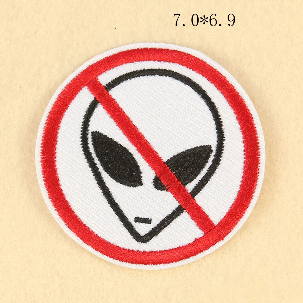 Cartoon No Alien Smoking Stop Symbol Round Applique Iron On Patches Clothes Embroidered Badges For Clothing T-shirt | Дом и сад