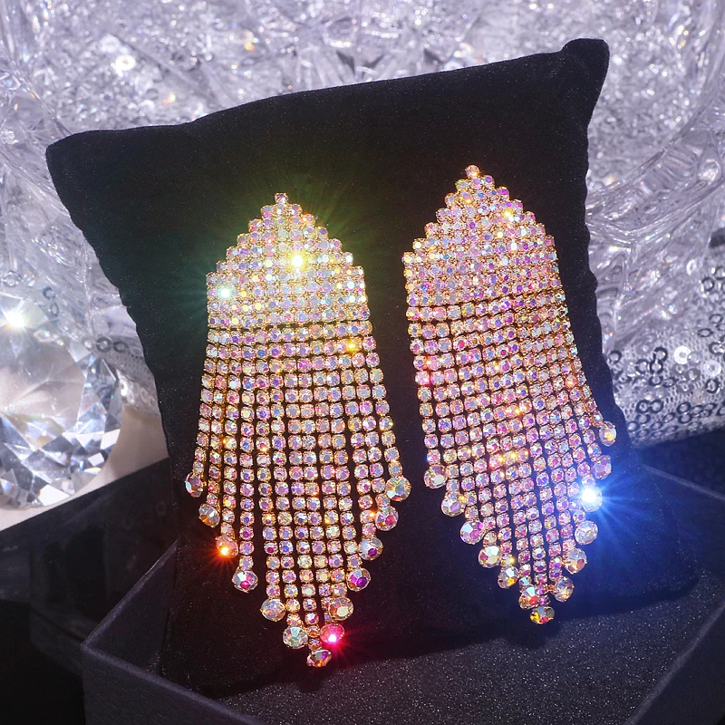 Роскошная Длинная кисточка из горного хрусталя сережки крупноразмерные