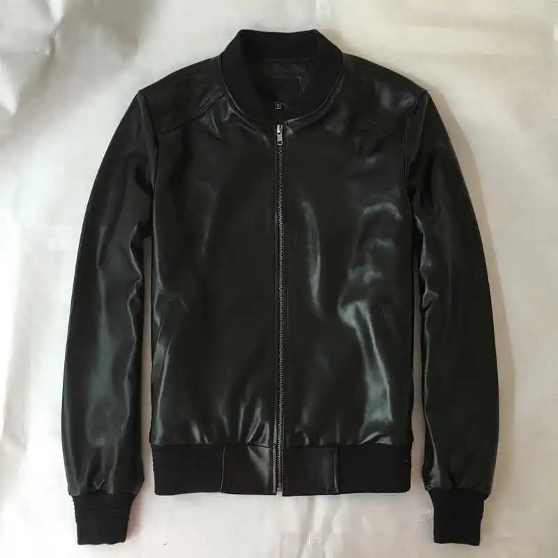 

Men's arrivel New real sheepskin leather bomber jackets Chic genuine leather jackets coat men baseball coat S-6XL SIZE D989