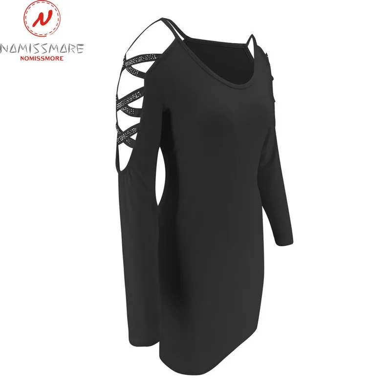 

Elegant Women Mini Dress Patchwork Hollow Out Design V-Neck Long Sleeve Solid Color Slim Hips Autumn Winter Dress for Streetwear