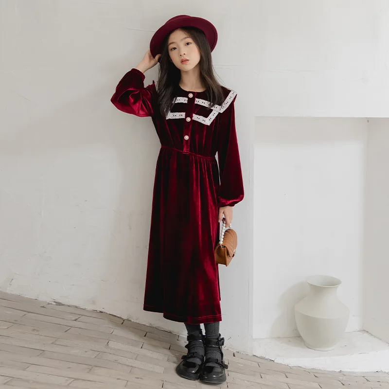 

Платье для девочек, кружевное, вельветовое, на возраст 10, 12 лет, 2018