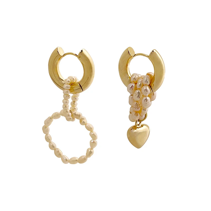 

2022 New 18KGF Bohemian 100% natural pearl earrings asymmetric creative design women handmade hoop earring jewelry