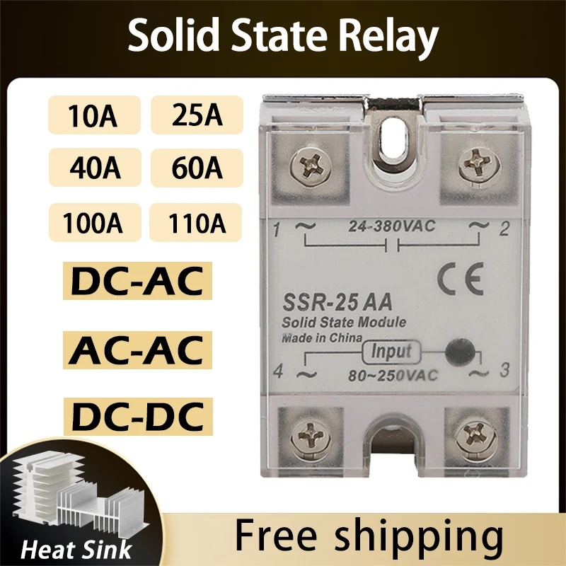 

Solid state relay 10A-110A relay SSR-10AA 25AA 40AA SSR single-phase JGX AC control AC 70-280VAC to 24-480VAC 10A 25A 40A AA