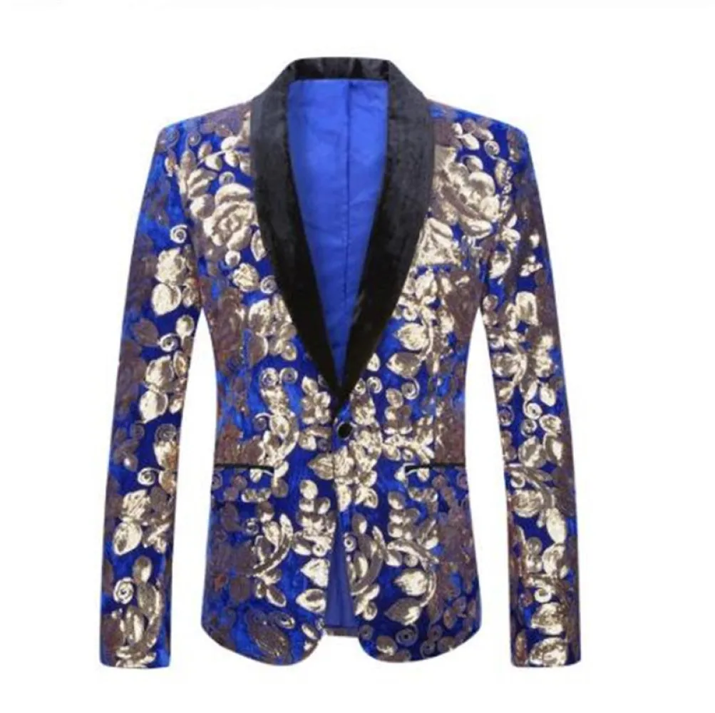 Retro Sequins Stitching Mens Stage Performance Clothing British Style Fashion Single Breasted Youth Host Costumes