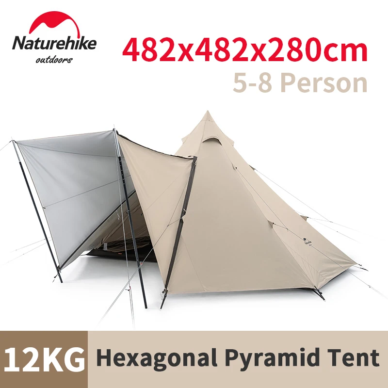 

Naturehike 150D Oxford Cloth Octagonal Pyramid Tent 5-8 Persons Windproof Sunscreen Tent 2m Height Extended Lobby Family Travel