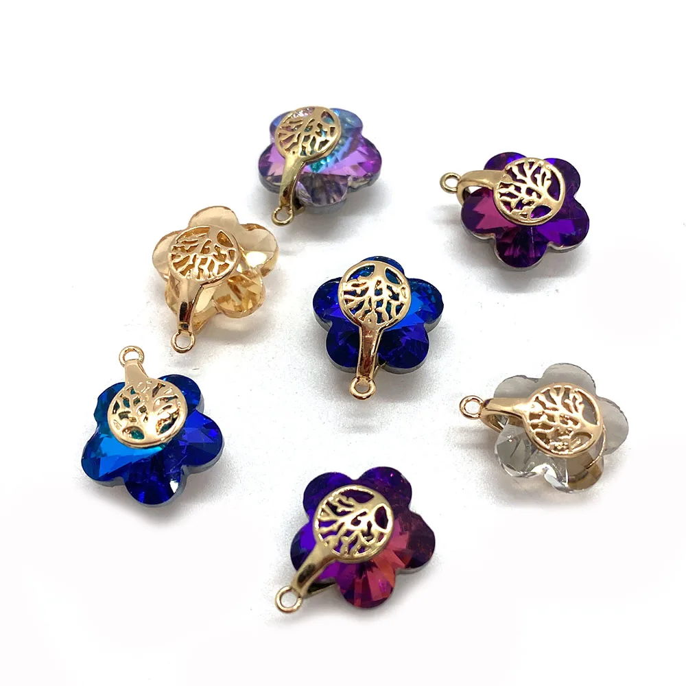 

10pcs/pack Round Flower Shaped Crystal Pendants Charms Section Style 7colors 14x17mm Size DIY for Making Earrings Necklaces