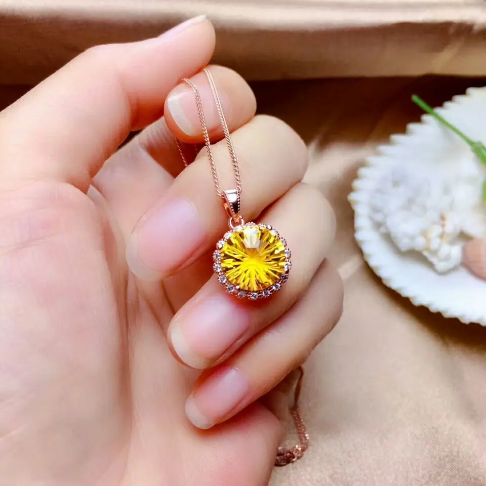 Rose gold pendant MeiBaPJ фейерверк натуральные ювелирные изделия с цитрином набор 925 серебряное ожерелье серьги кольцо из трех частей Люкс Свадебные украшения для женщин - Цвет камня: Rose gold pendant