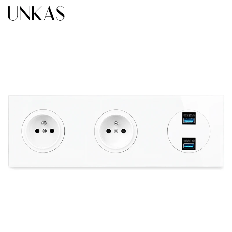 Двойная французская стандартная настенная розетка UNKAS 16 А + женский двойной порт