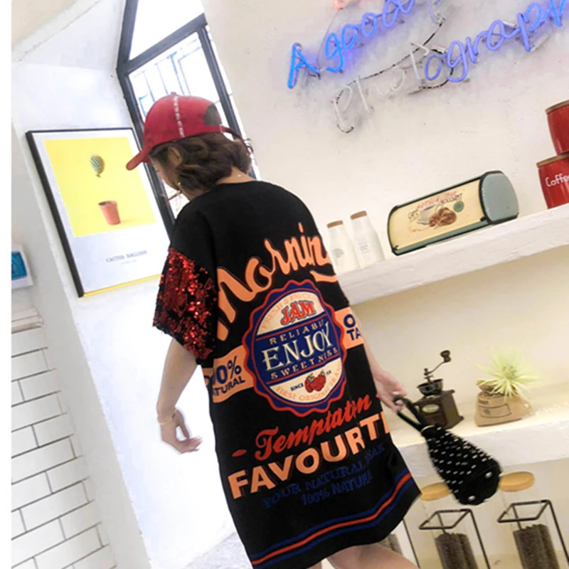 Летние 2020 в стиле хип-хоп с пайетками футболка короткими рукавами для женщин