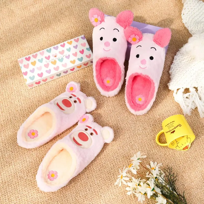 

Мультяшные тапочки Kawaii Плюшевые Теплые тапочки для дома повседневная женская домашняя обувь на плоской нескользящей подошве с розовым мед...