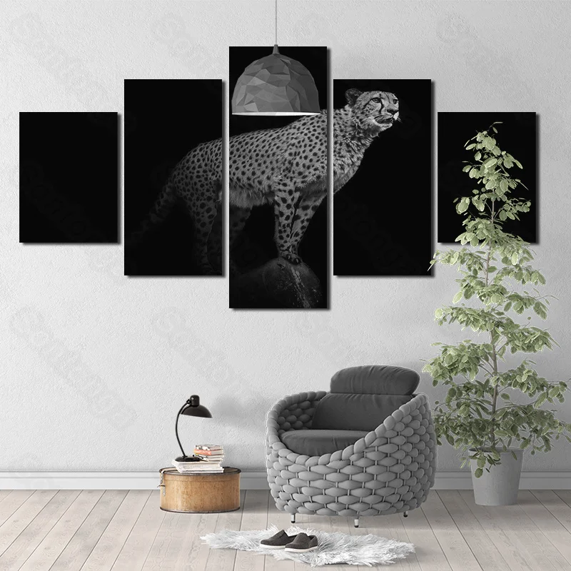 

Frameless Painting Cheetah Standing Personality Art Poster Living Room Decoration Sofa Background Wallpaper 3D Stereo Wall