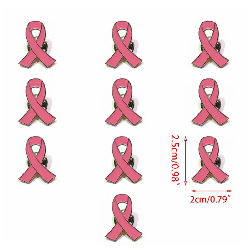 

10Pcs/Set Womens Jewelry Enamel Pink Ribbon Brooch Pins Surviving Breast Cancer Awareness Hope Lapel Buttons Badges