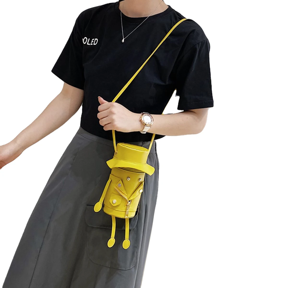 

New Fashion Women Bucket Bag Funny Bucket Package Adorable Single Shoulder Satchel Rivet Zipper Bucket Bag Lovely Bag