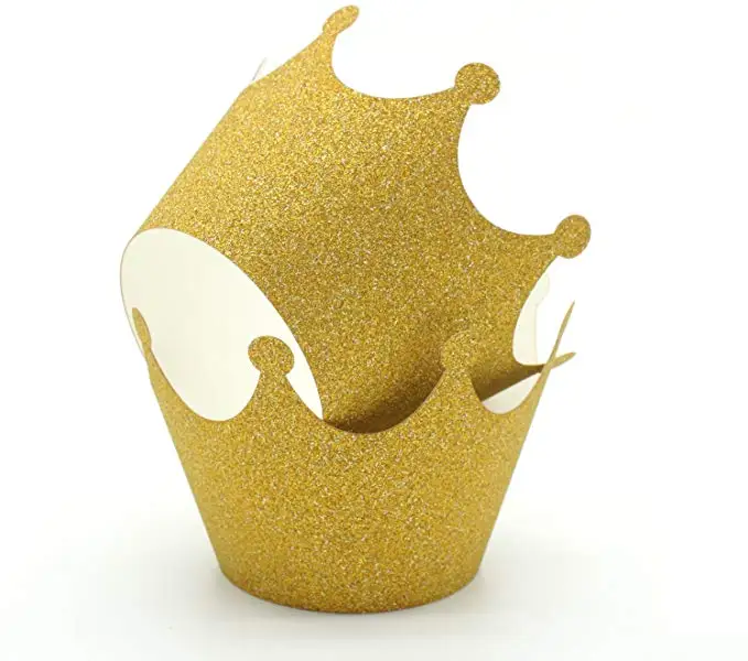 Блестящая золотая корона для выпечки торта бумажные чашки подкладка держатель