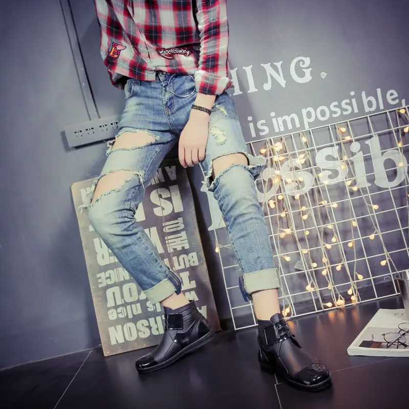 

Men's Rainboots Waterproof Spring Winter Rain Shoes Men Rain Boy Water Rubber Black Ankle Boots Slip on Shoes