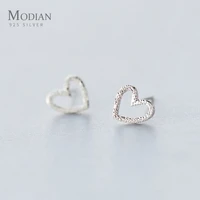 modian vintage cute heart stud earrings classic fashion 925 sterling silver simple lover girl and women charm fine jewelry