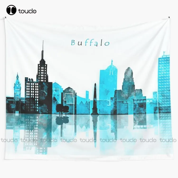 

Buffalo Monochrome Blue Skyline Tapestry Tapestry Indie Tapestry Wall Hanging For Living Room Bedroom Dorm Room Home Decor