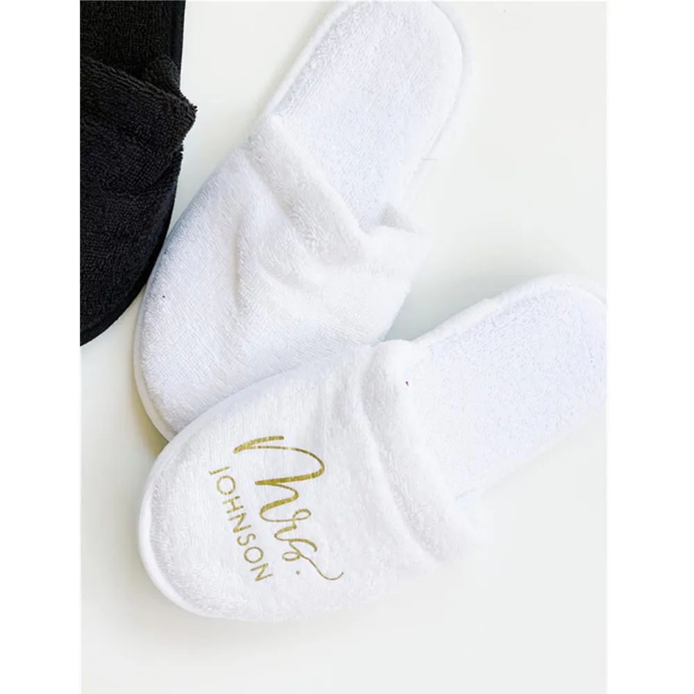 Шлепанцы для жениха и невесты персонализируемые золотые шлепанцы mr &amp miss