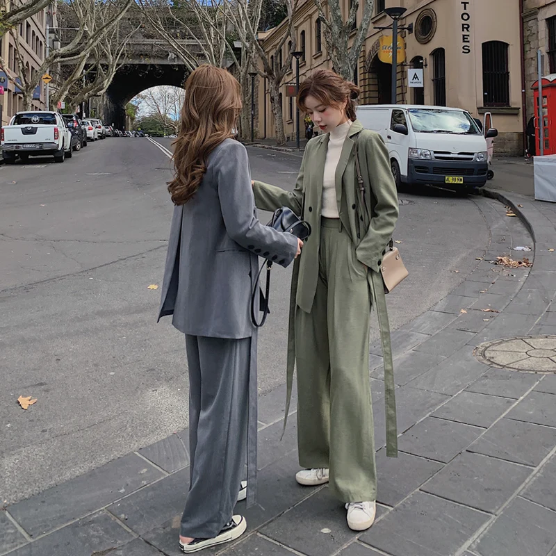 Женские свободные костюмы в Корейском стиле однотонное зеленое Повседневное