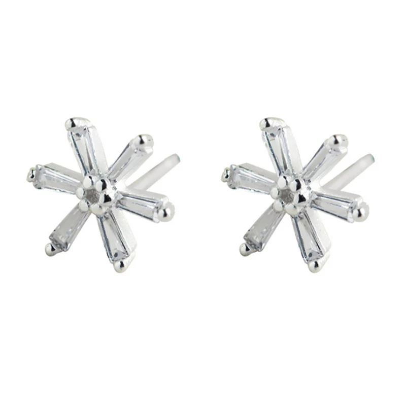 

Summer 2020 Earrings Flowers Clear Zircon Stones Minimalist Small Stud Earrings Tibetan Simple Snowflake Piercing Earring