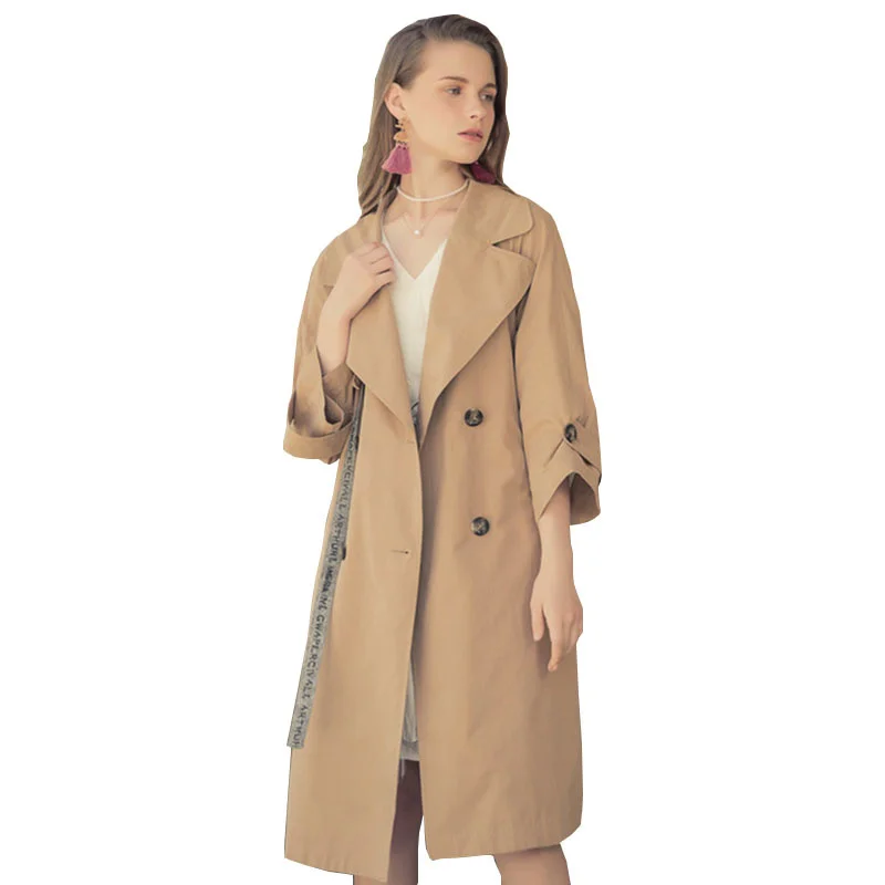 

Женский свободный тренчкот SHZQ, Элегантный Приталенный тренчкот В Европейском стиле, Длинная ветровка, весна-осень